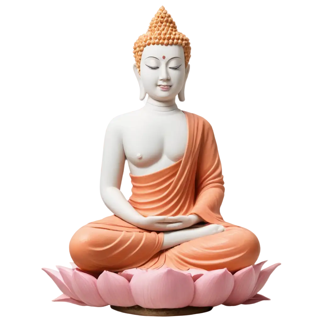 Stunning-White-and-Orange-Buddha-Statue-PNG-on-Pink-Lotus-Perfect-for-Spiritual-Art