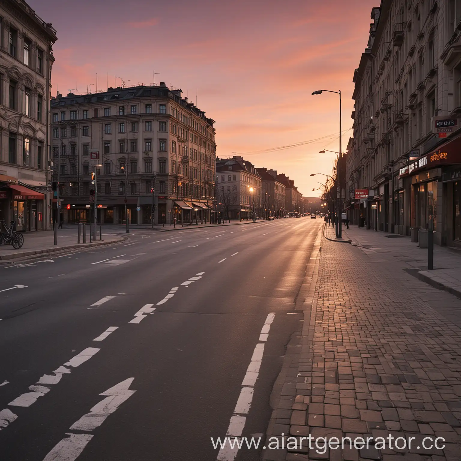 Quiet-Evening-Cityscape-with-Empty-Streets