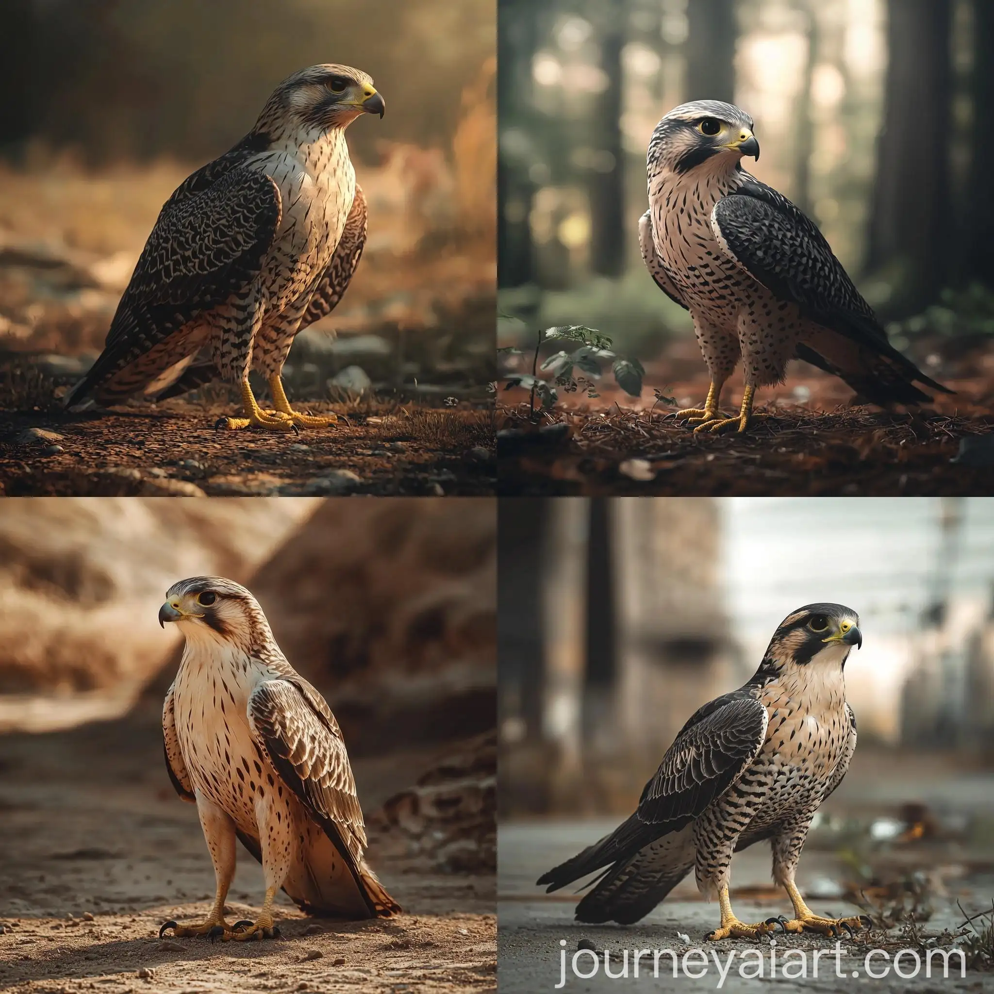 Hyper-Realistic-Falcon-Standing-on-Ground-Cinematic-Side-View