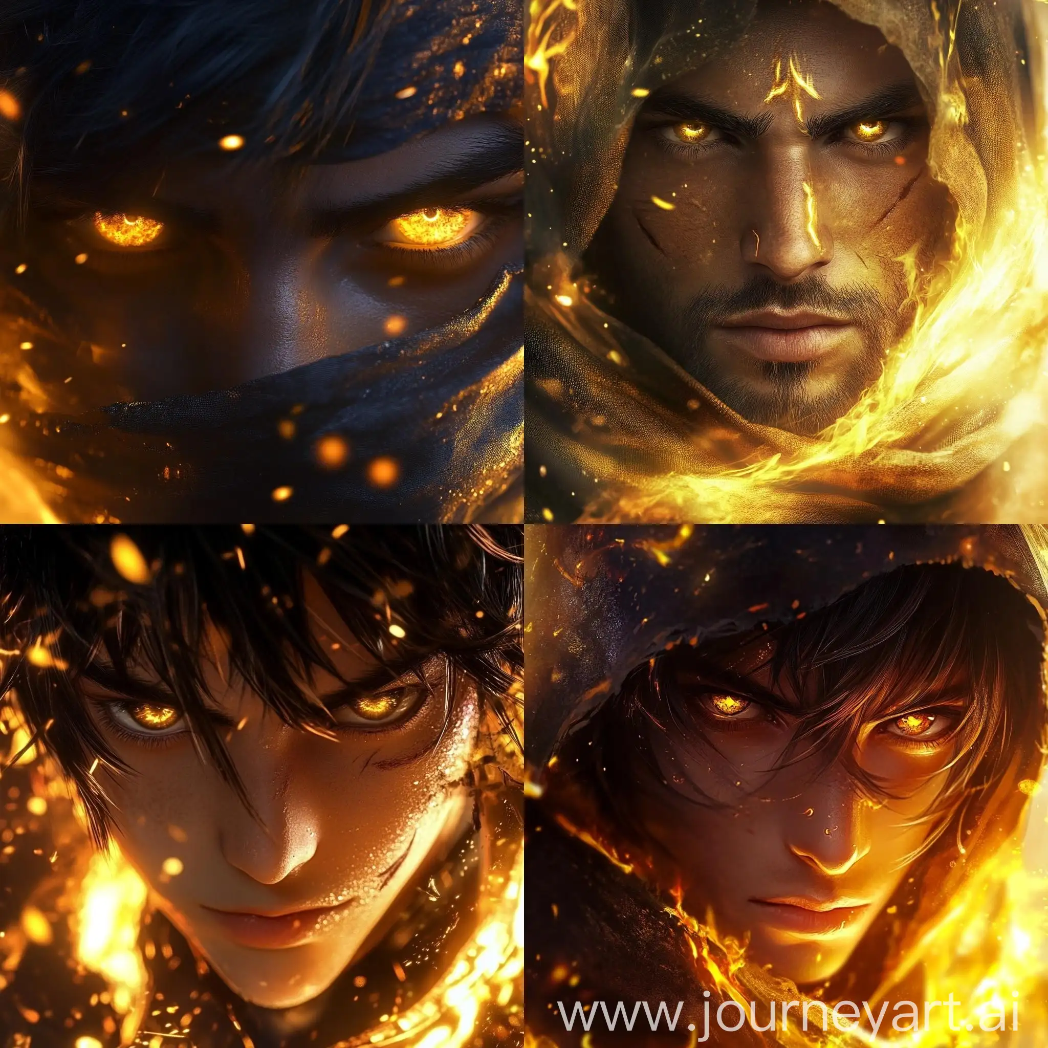 CloseUp-Arabic-Wallpaper-Anime-Male-Character-Style-with-Yellow-Fire-Power-Photorealistic