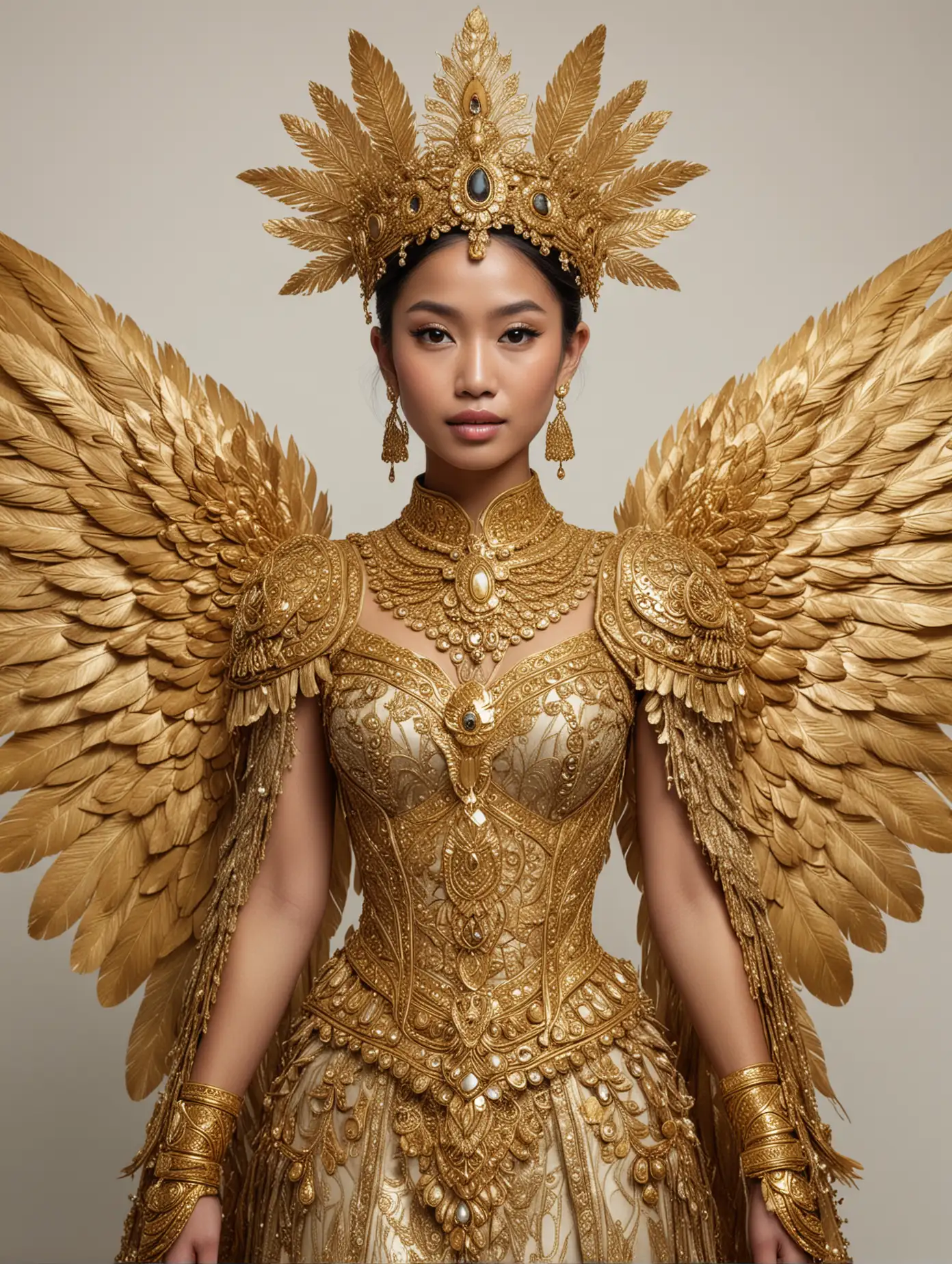 Indonesian-Woman-in-Golden-Gown-with-Angelic-Wings-and-Crown