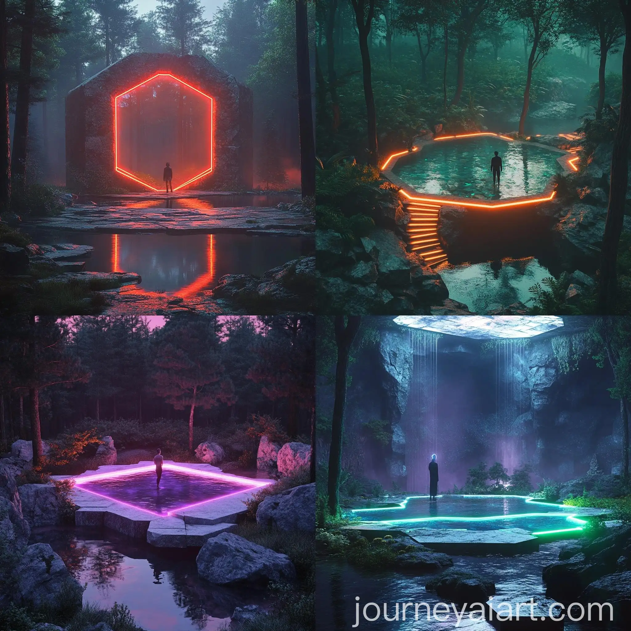 Futuristic-Hexagon-Pool-in-Brutalist-Landscape-with-Neon-Lights