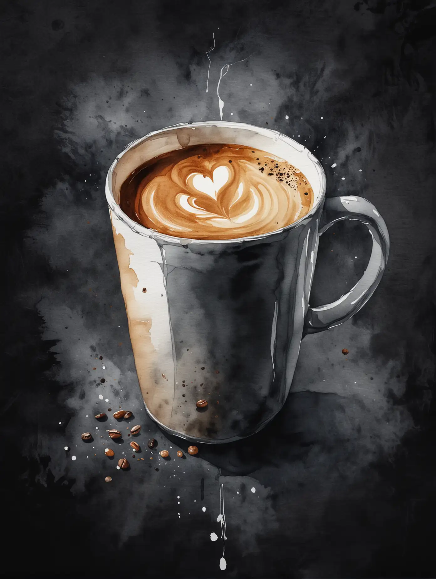 HighQuality-Watercolor-Sketch-of-a-Coffee-Cup-on-Dark-Background