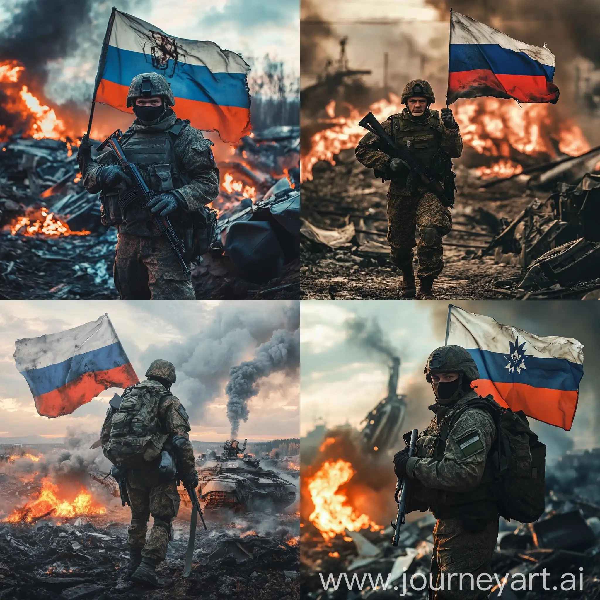 Russian-Paratrooper-with-Flag-Amidst-NATO-Technology-Destruction