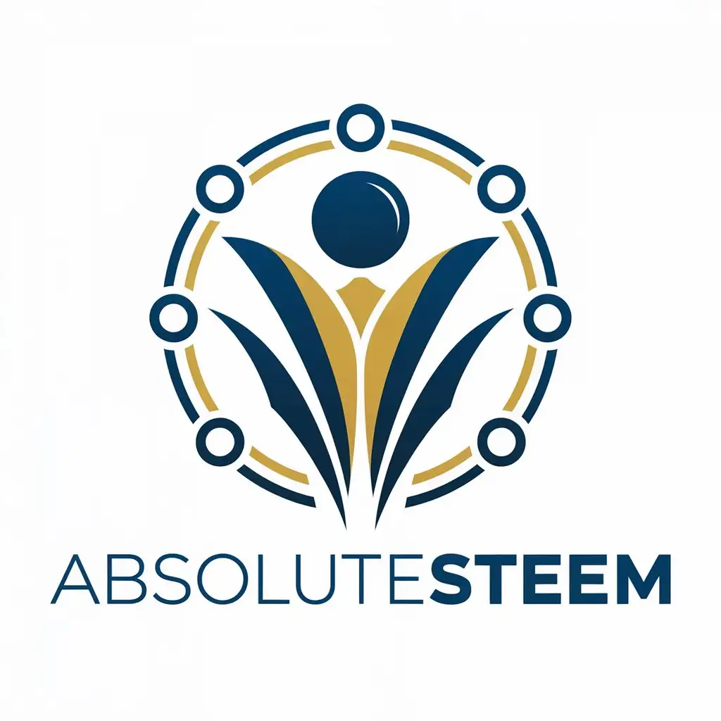 LOGO Design for Absolutesteem Deep Blue Gold with Stylized Person Icon and Interconnected Circles for Real Estate