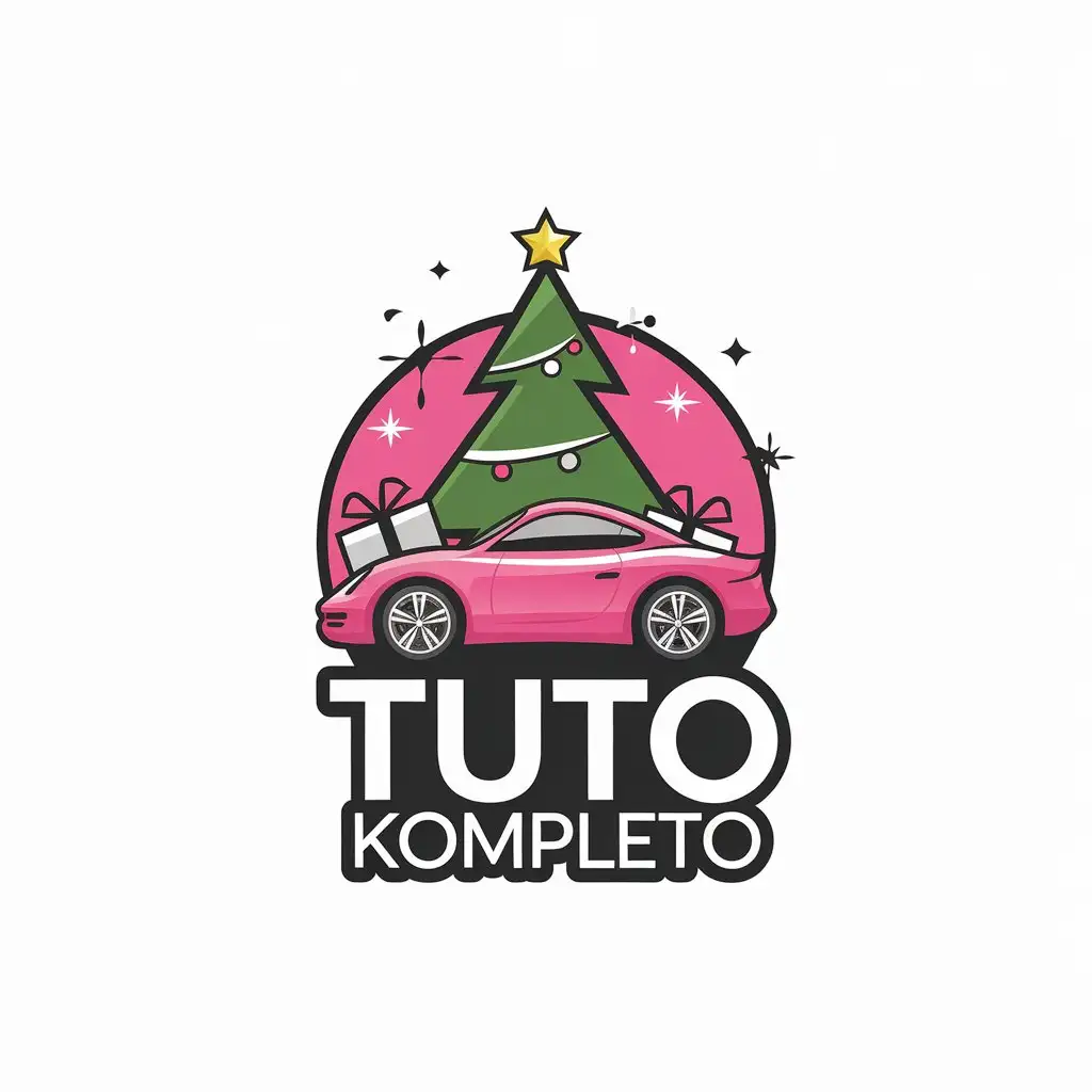 LOGO Design for Tuto Kompleto Christmas Tree Pink Wash Car Cartoon Art for Automotive Industry