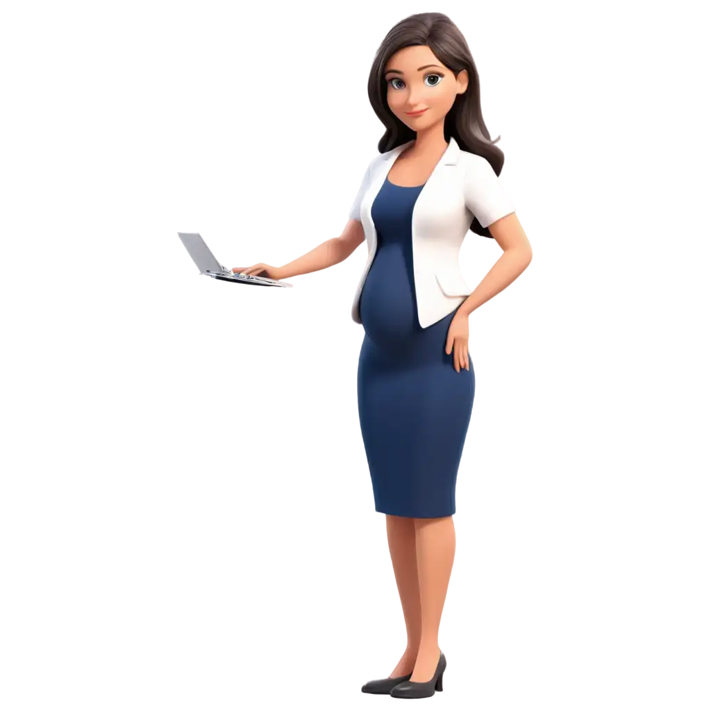 Cartoon-Pregnant-Woman-Employee-PNG-Image-White-Shirt-and-Dark-Blue-Skirt