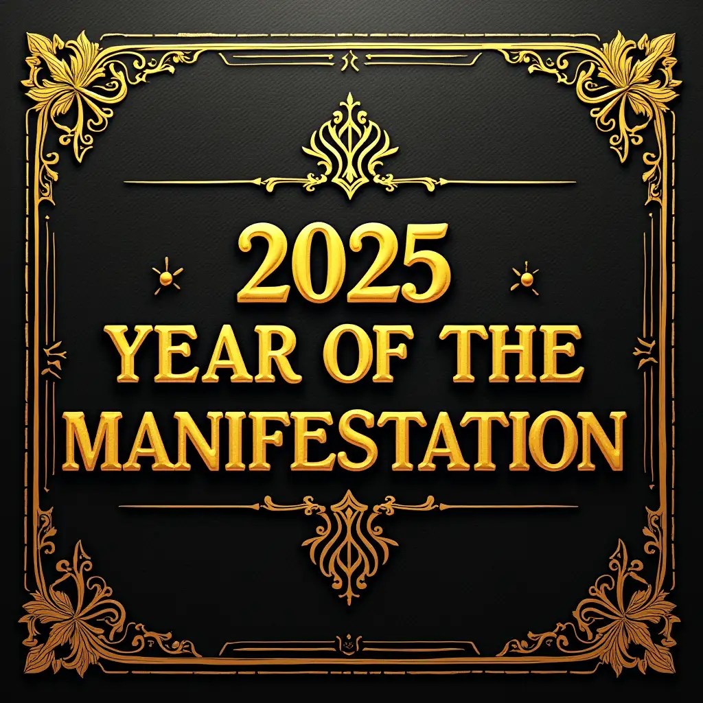 Set these words in gold: '2025 YEAR OF THE MANIFESTATION' so that everything is as I have written it, i.e., in French