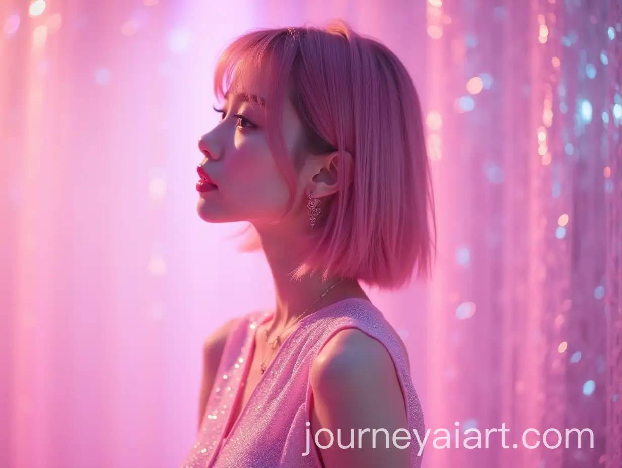 Kpop-Idol-Girl-Posing-on-Stage-in-Glittery-Anorexic-Pink-Pastel