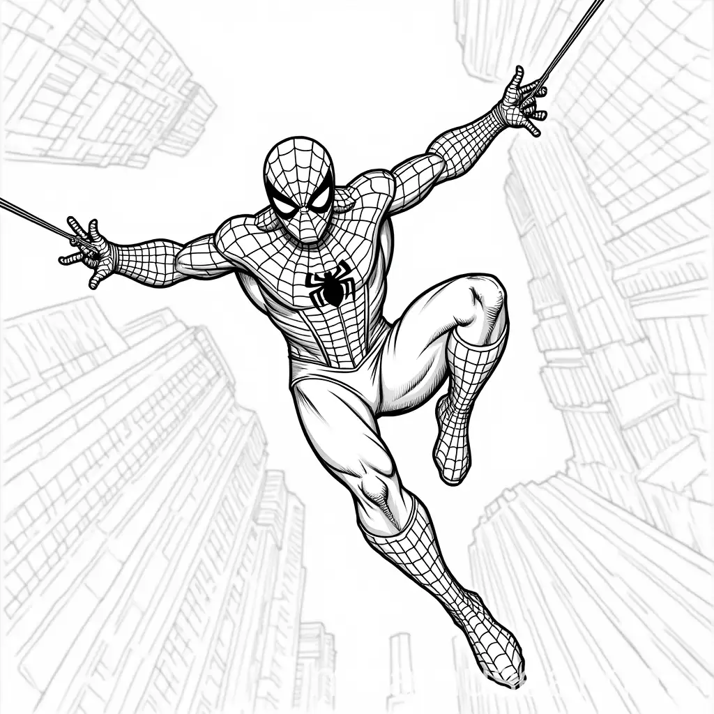 SpiderMan Swinging on Web Fighting Green Goblin in Cityscape