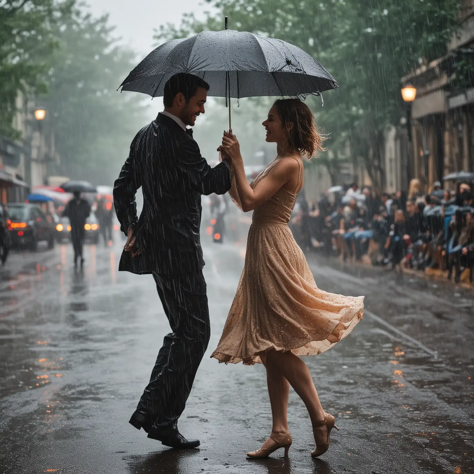 Joyful Couple Dancing in the Rain