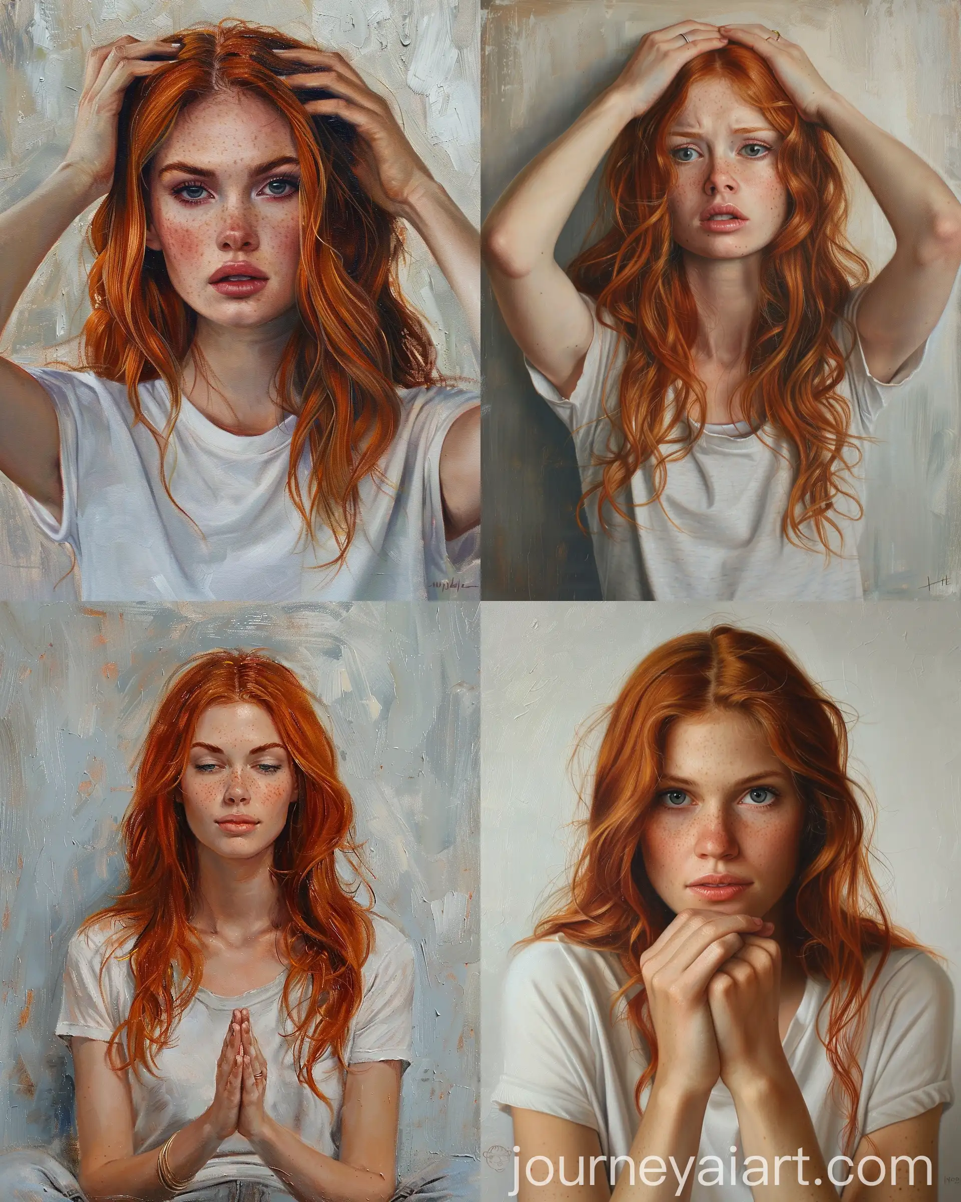 Portrait-of-an-Introspective-RedHaired-Woman-in-White-TShirt