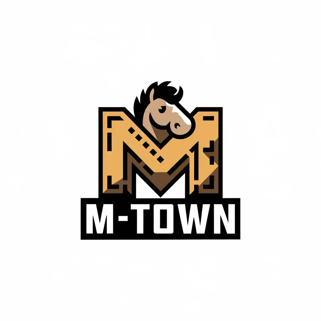 a vector logo design,with the text "M-TOWN", main symbol:Little horse, game, shooting,complex,be used in Entertainment industry,clear background