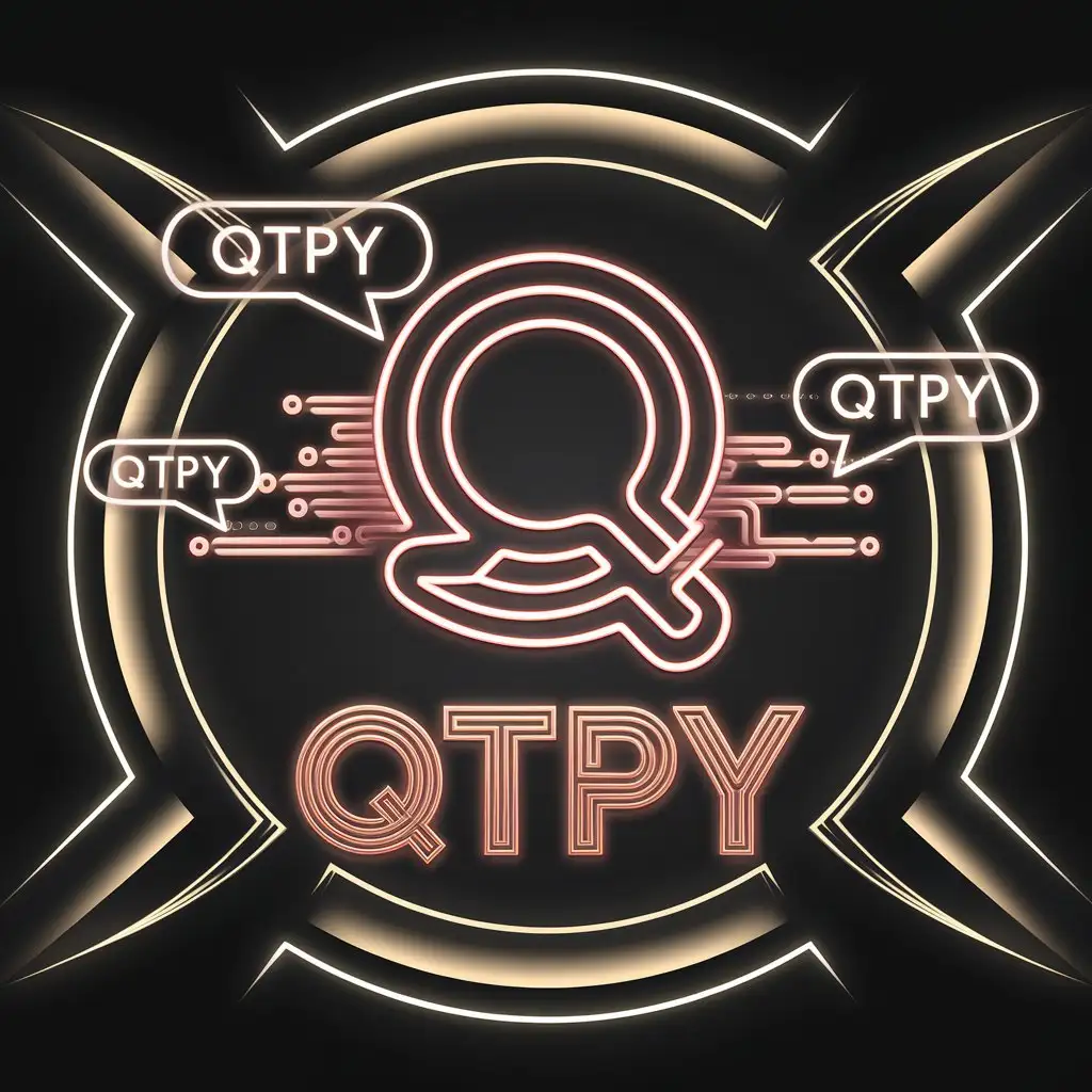 LOGO Design for QtPy Retro Neon Style with Dialogue Bubbles and Vibrant Blue Purple Colors