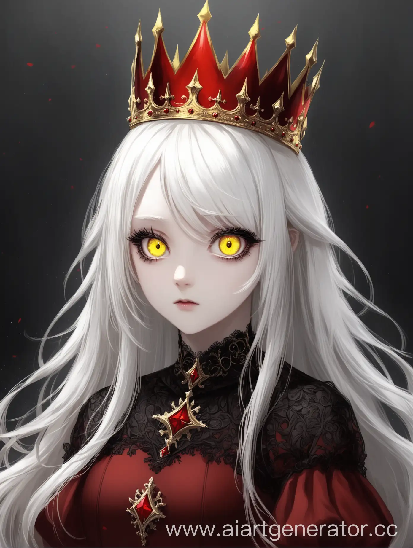 Enigmatic-Girl-with-White-and-Yellow-Hair-in-Red-Dress-and-Crown