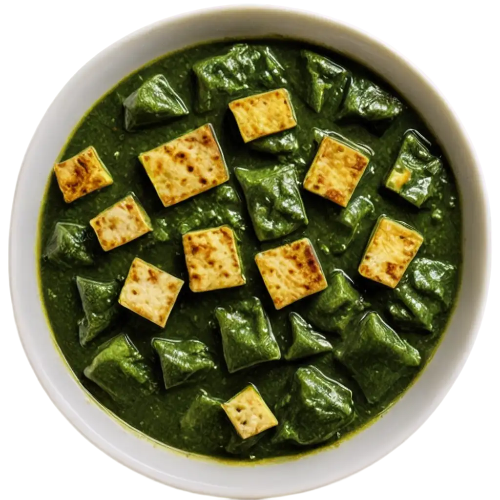 Palak-Paneer-in-White-Plate-Upper-View-HighQuality-PNG-Image-for-Culinary-and-Design-Applications