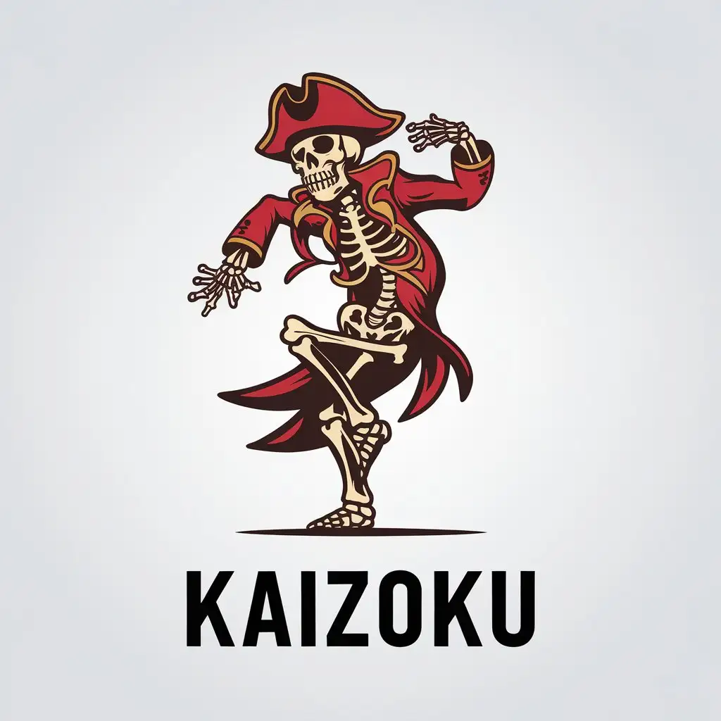 LOGO-Design-for-Kaizoku-Dancing-Pirate-Skeleton-in-Red-and-Gold