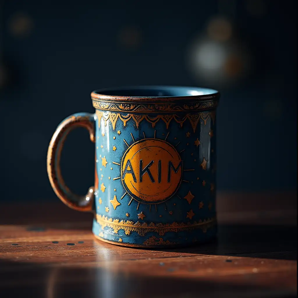 A mug in space with the inscription Akim