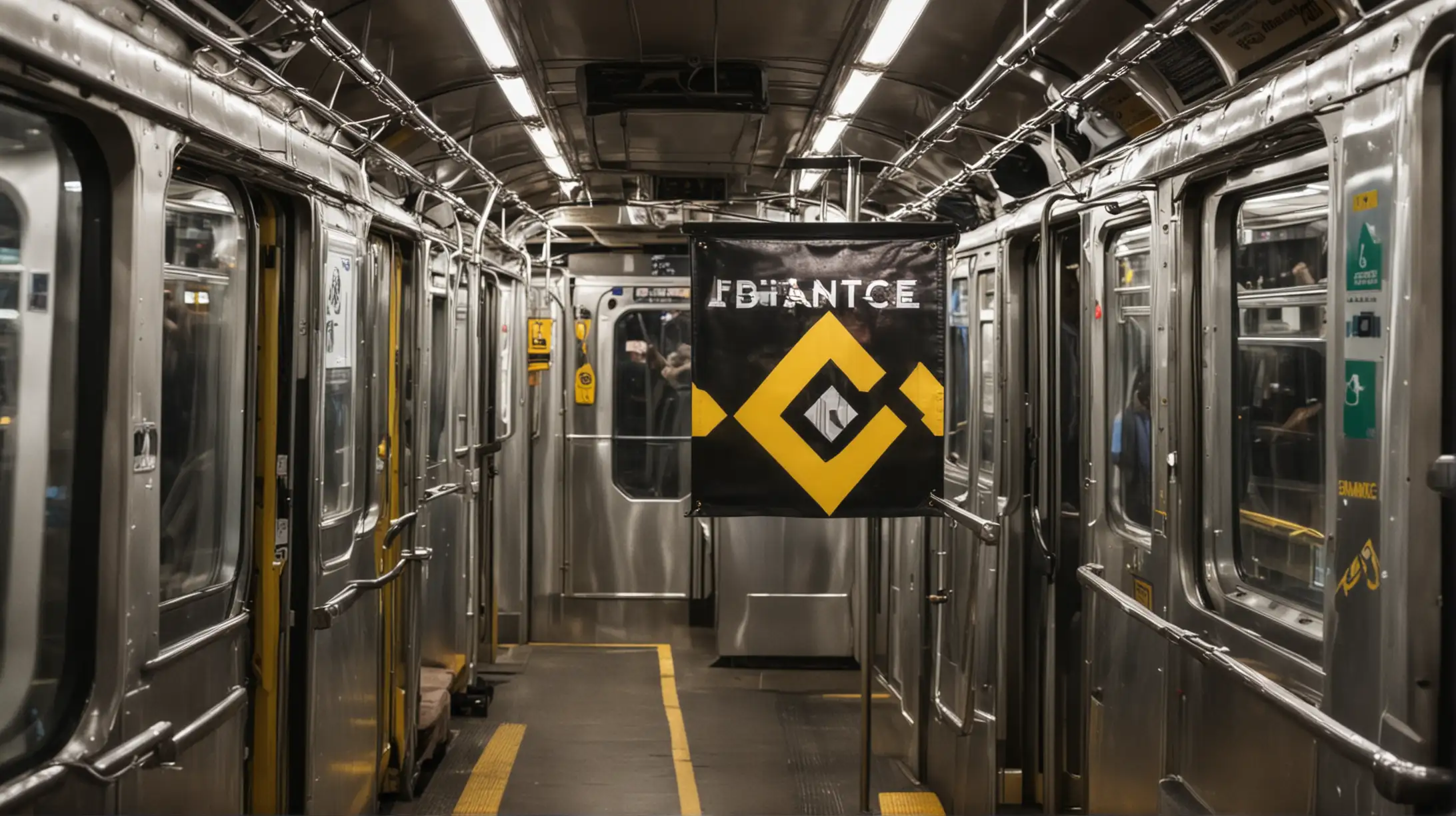 Binance Logo in Subway Car Digital Currency Branding in Urban Transit