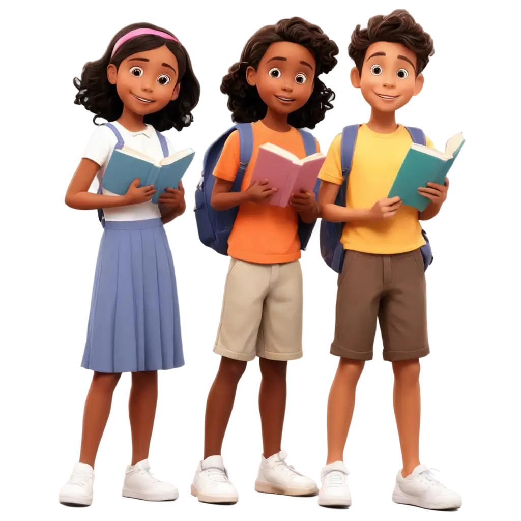 Small-School-Kids-Standing-and-Reading-Books-PNG-Image-for-Enhanced-Clarity-and-Quality