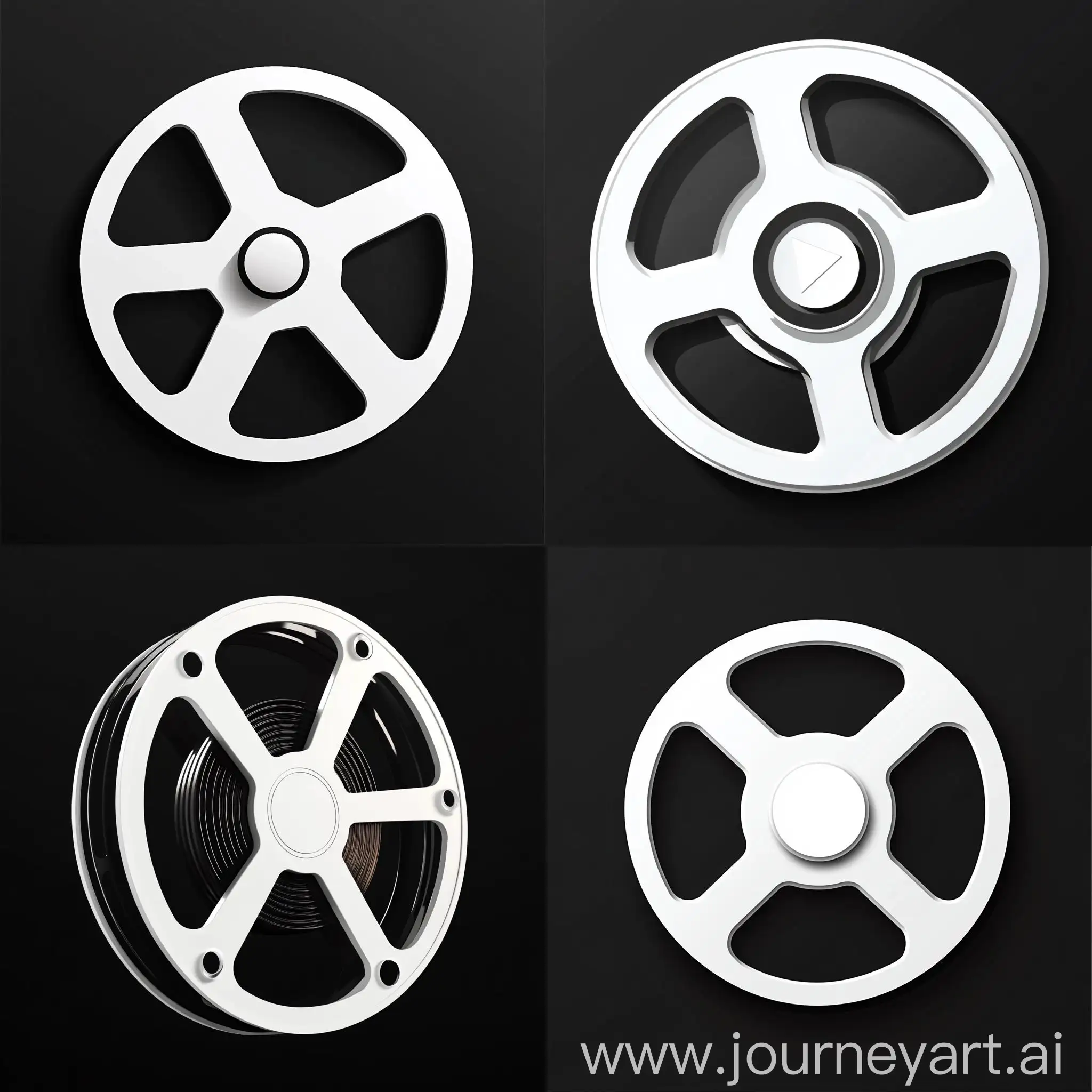 Modern-White-Film-Reel-Icon-on-Black-Background