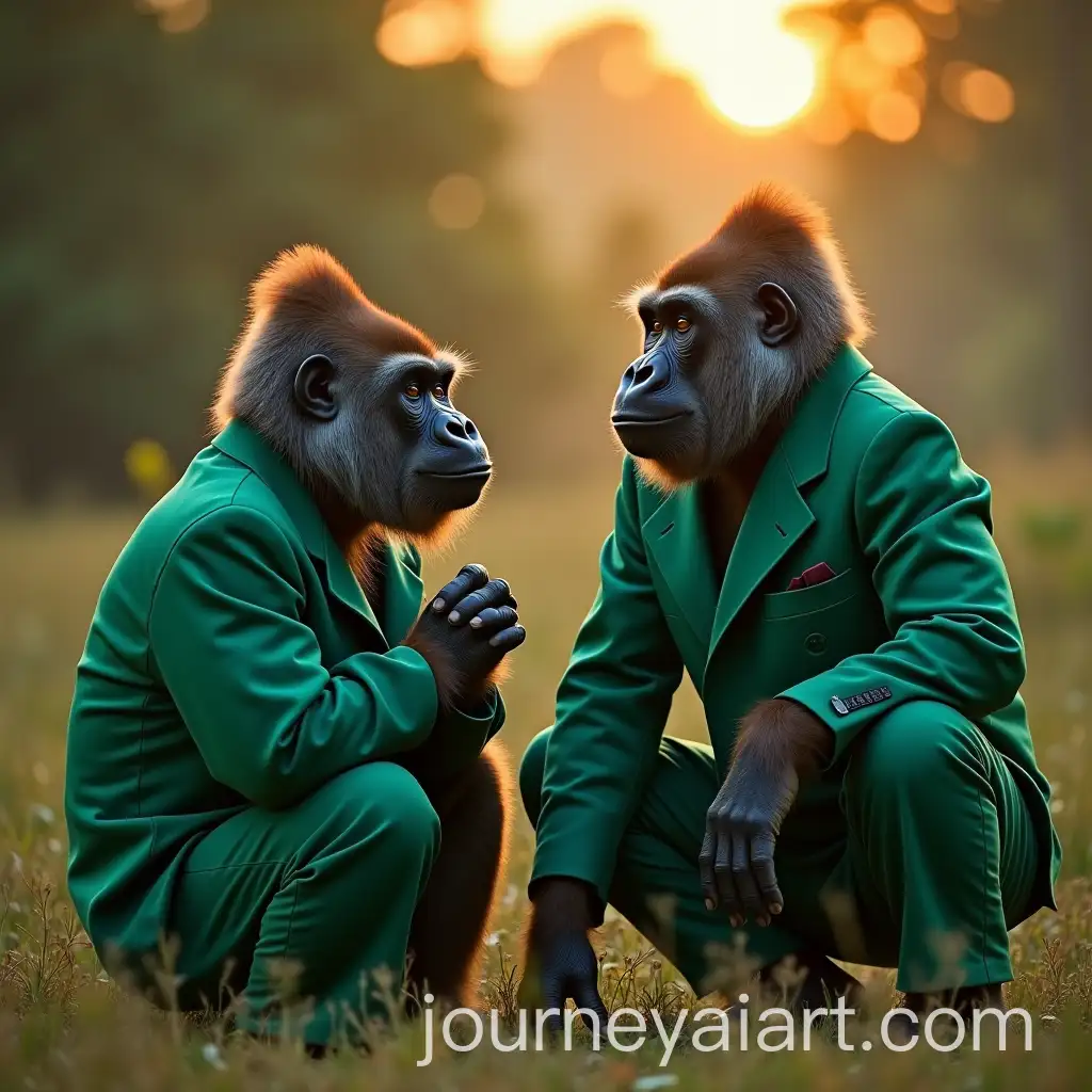 Gorillas-Relaxing-in-Evening-Green-Suits
