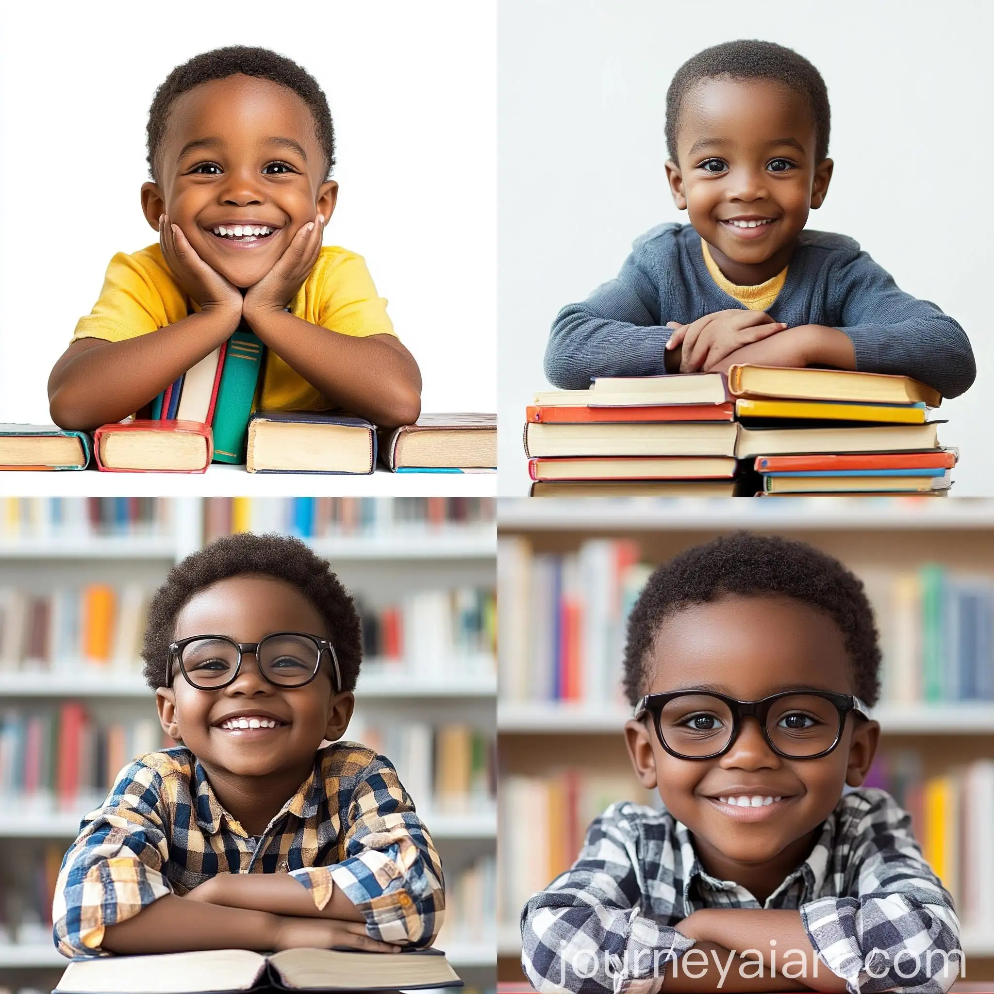 Happy-Black-Child-in-Library-on-White-Background