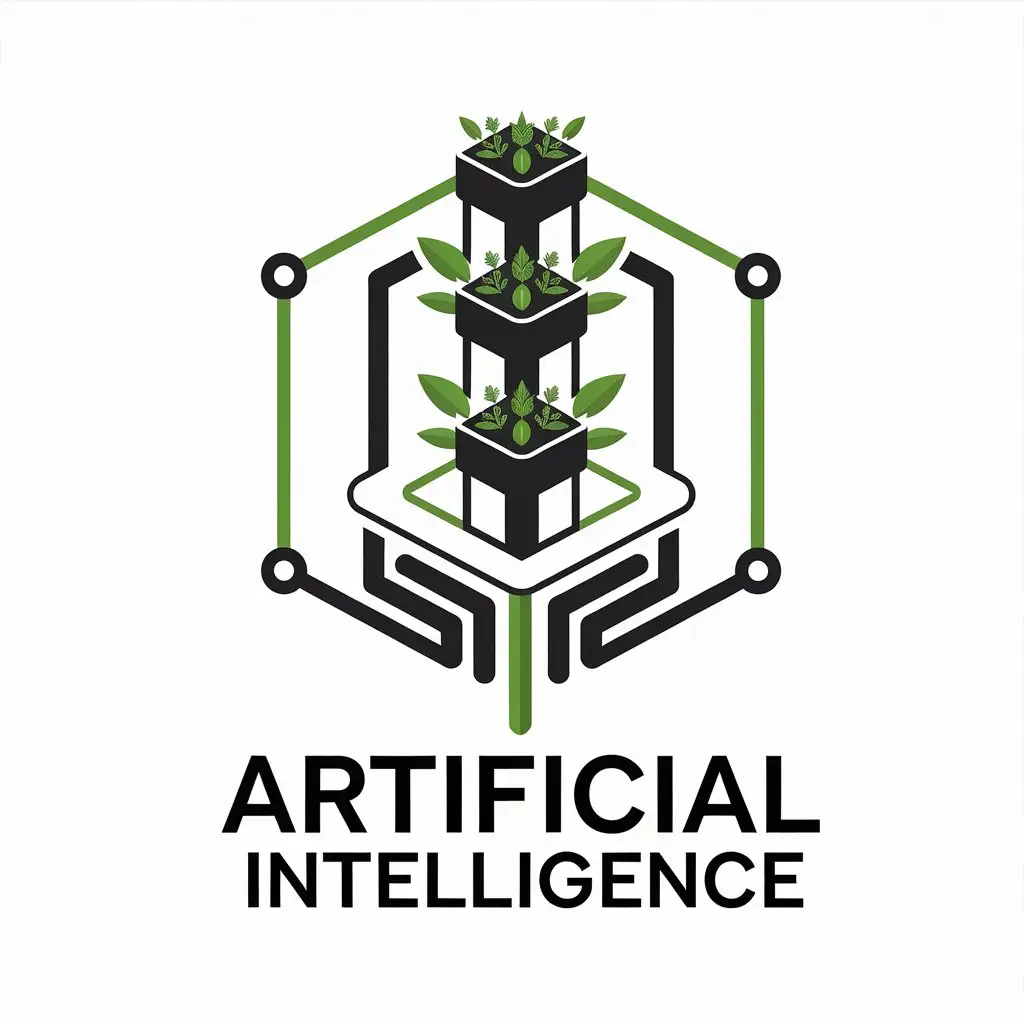 a vector logo design,with the text "artificial intelligence", main symbol:smart vertical hydroponic farming,Moderate,be used in Internet industry,clear background