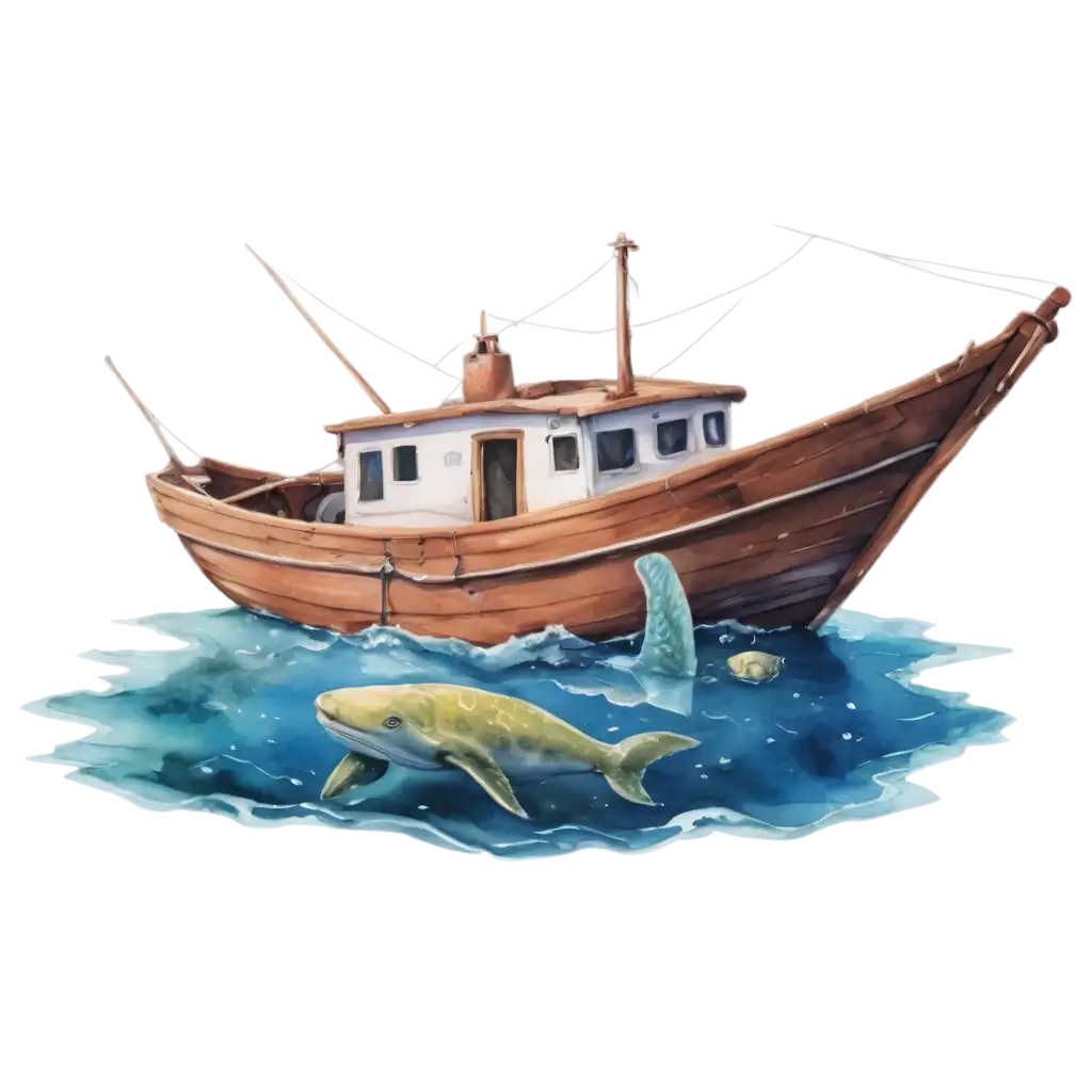 Cartoon-Boat-Sailing-on-the-Sea-with-Marine-Life-Enhancing-PNG-Image-Clarity-and-Quality