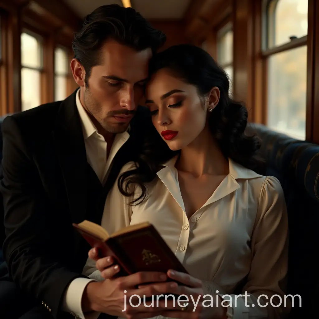 Romantic-Cinematic-Scene-in-Vintage-Train-with-Elegant-Couple