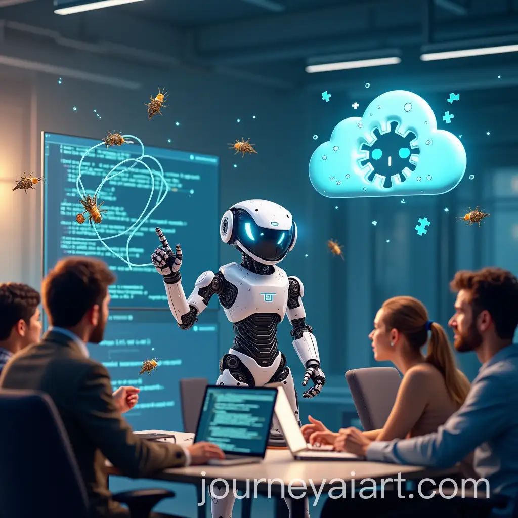 Futuristic-Robot-and-Diverse-App-Developers-CollaborAI-Image-Prompt-Expansionating-on-Code-Debugging