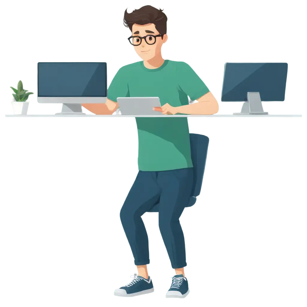 Flat-Design-PNG-Illustration-of-Male-Programmer-Coding-at-a-Desk-with-Multiple-Screens