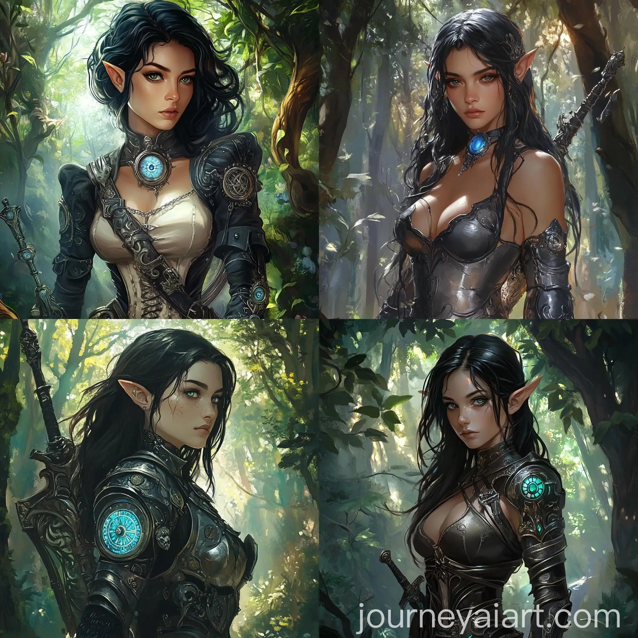 Powerful-HalfElf-Warrior-in-Mystical-Forest-with-Magical-Clock