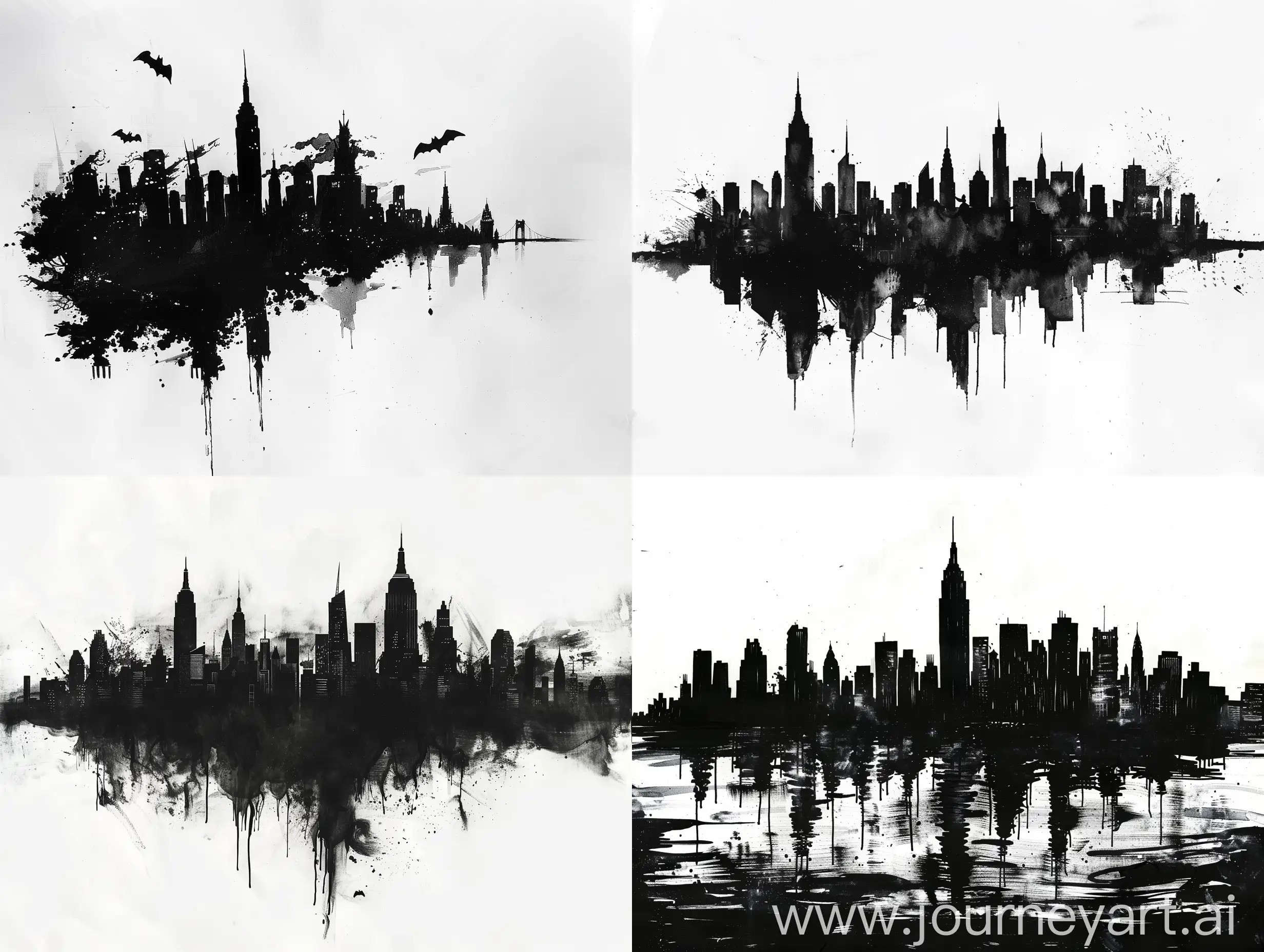 Silhouette-of-Gotham-Skyline-in-Ink-Black-and-White
