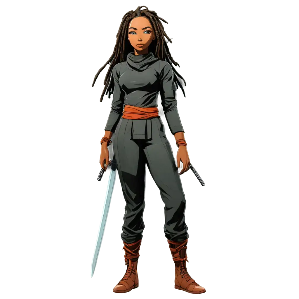 African-Female-Ninja-with-Locs-Full-Body-PNG-Image-Anime-Style-Illustration