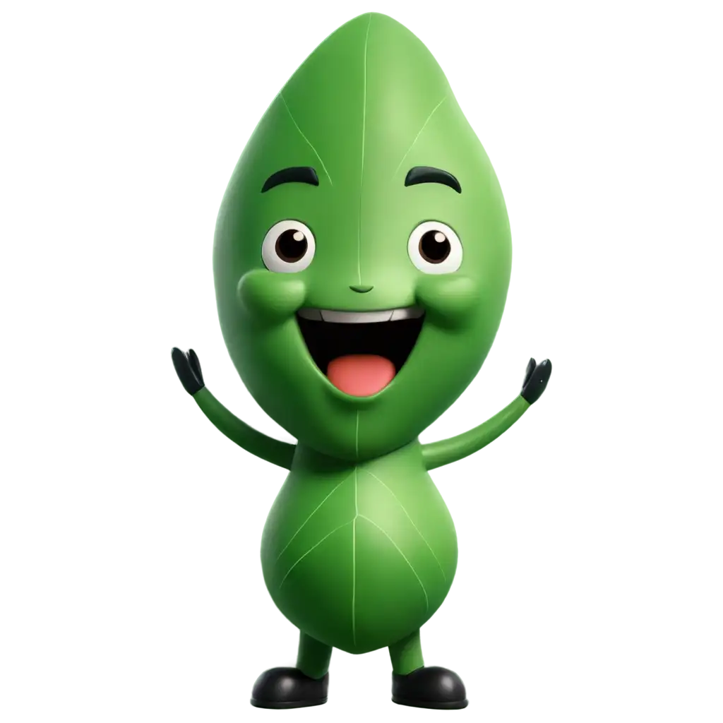 Adorable-Green-Leaf-Character-Mascot-Icon-PNG-with-Thank-You-Expression-3D-Cartoon-Style