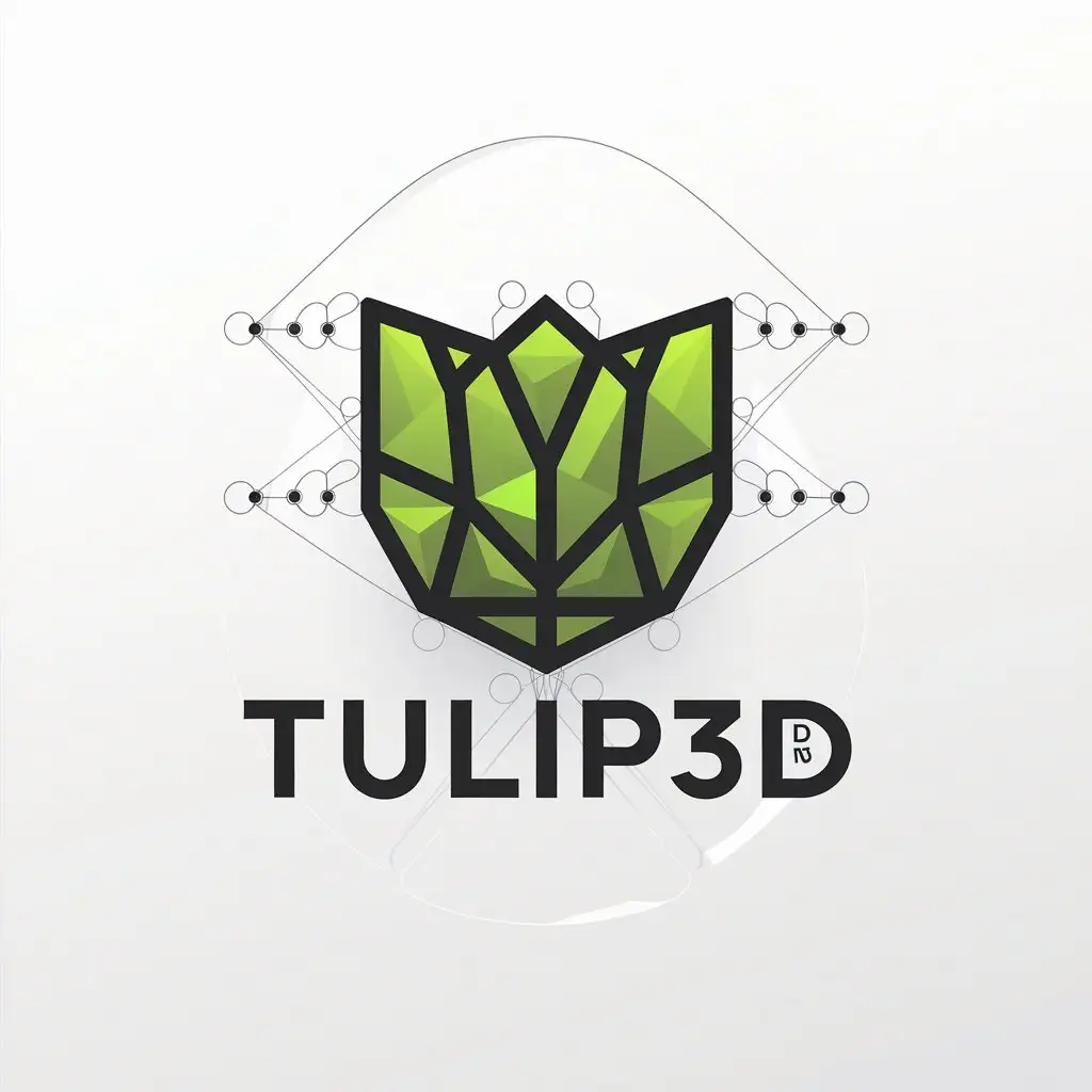 LOGO Design for TULIP3D Minimalistic Tulip Symbol with Black Green and Robotic Elements