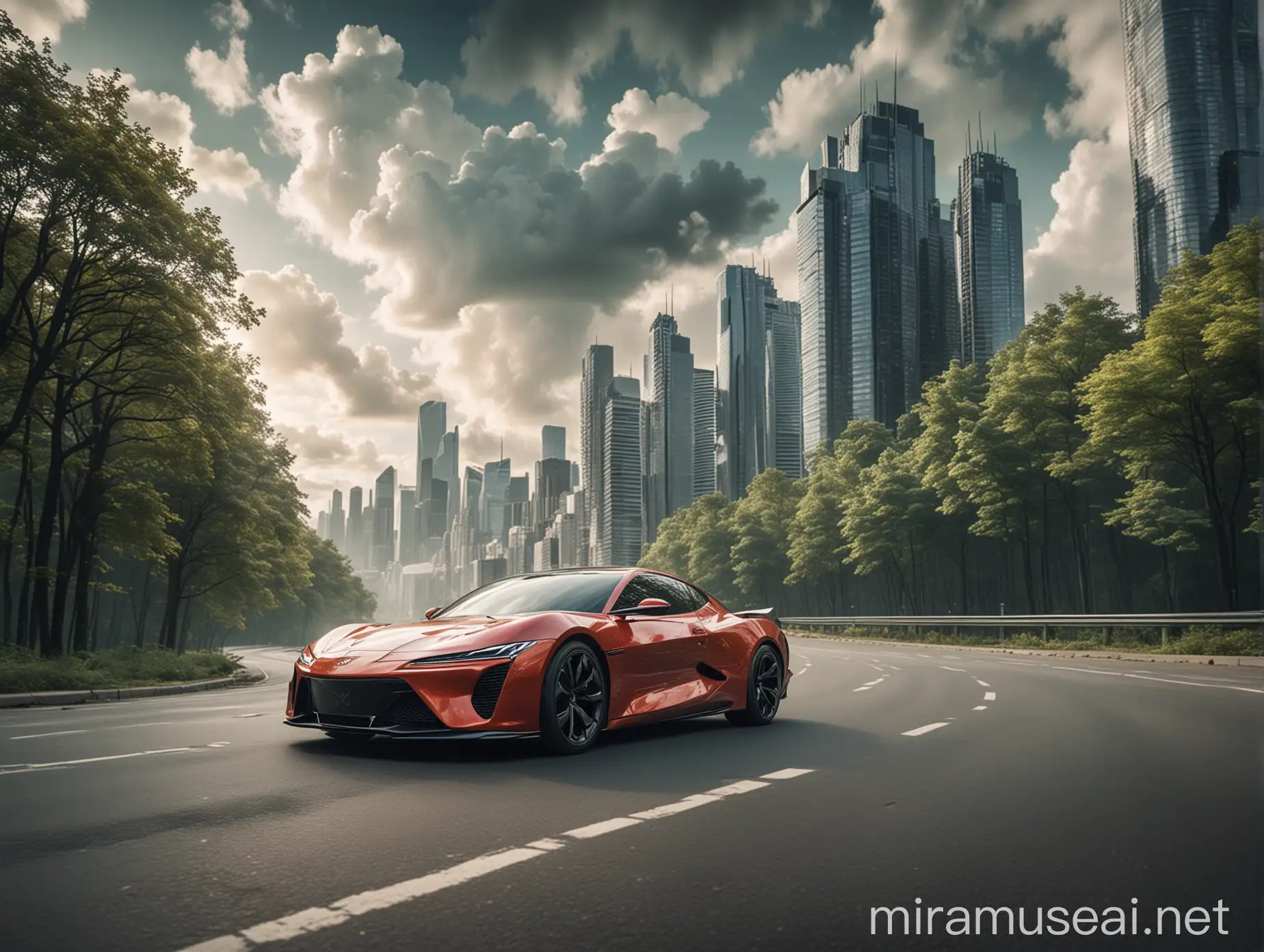 CloudMade Sports Car Racing Through Urban Landscape