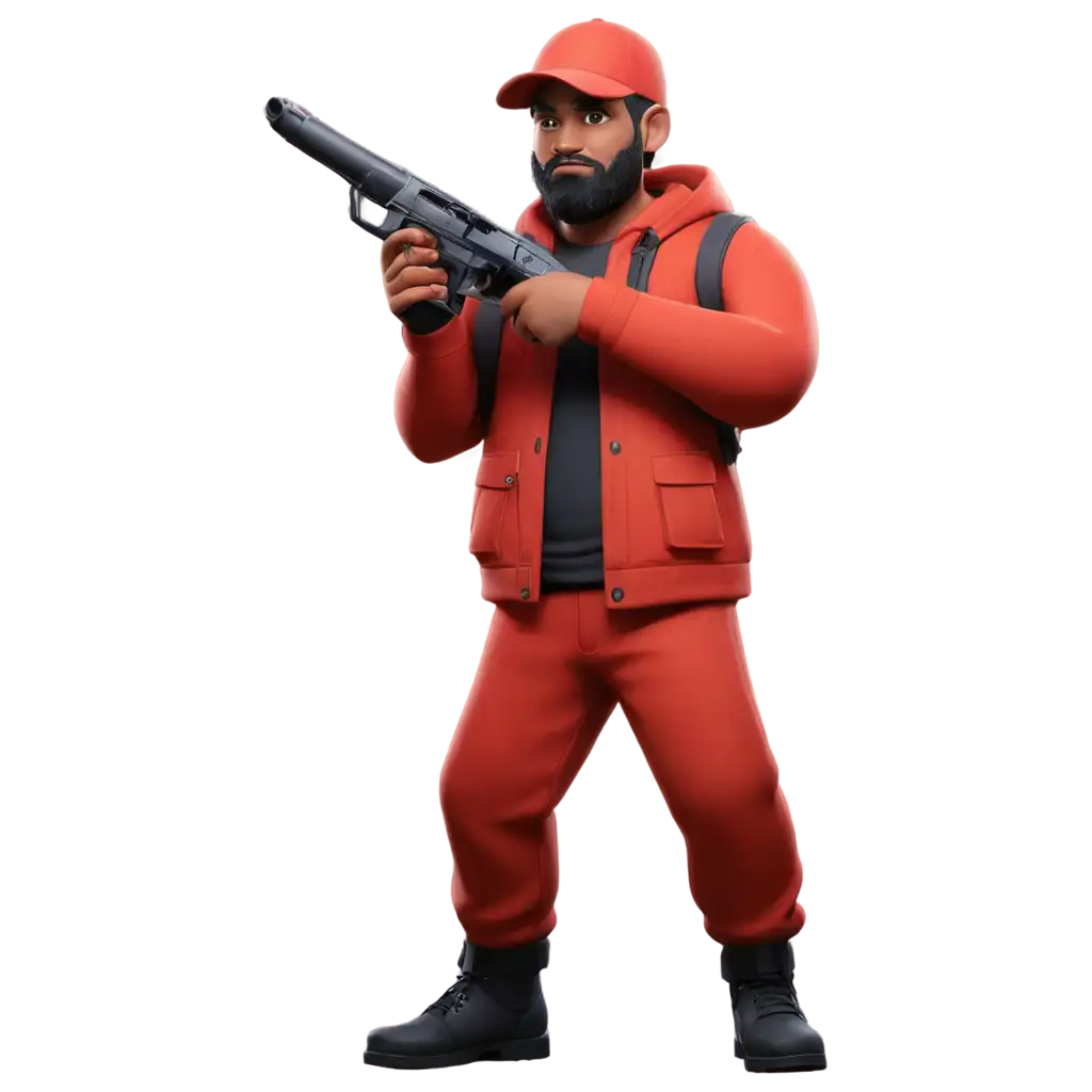 Red player in Among us character with pistol gun In his hand