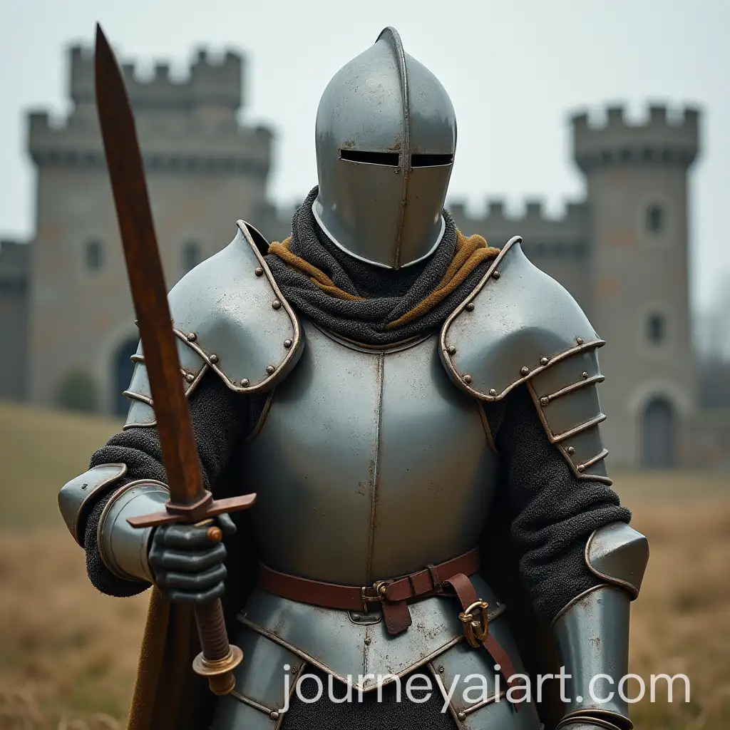 Knight-with-Rusty-Sword-Walking-in-Front-of-Castle