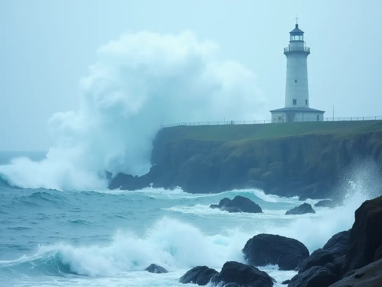 Majestic-Lighthouse-Amidst-Powerful-Ocean-Waves