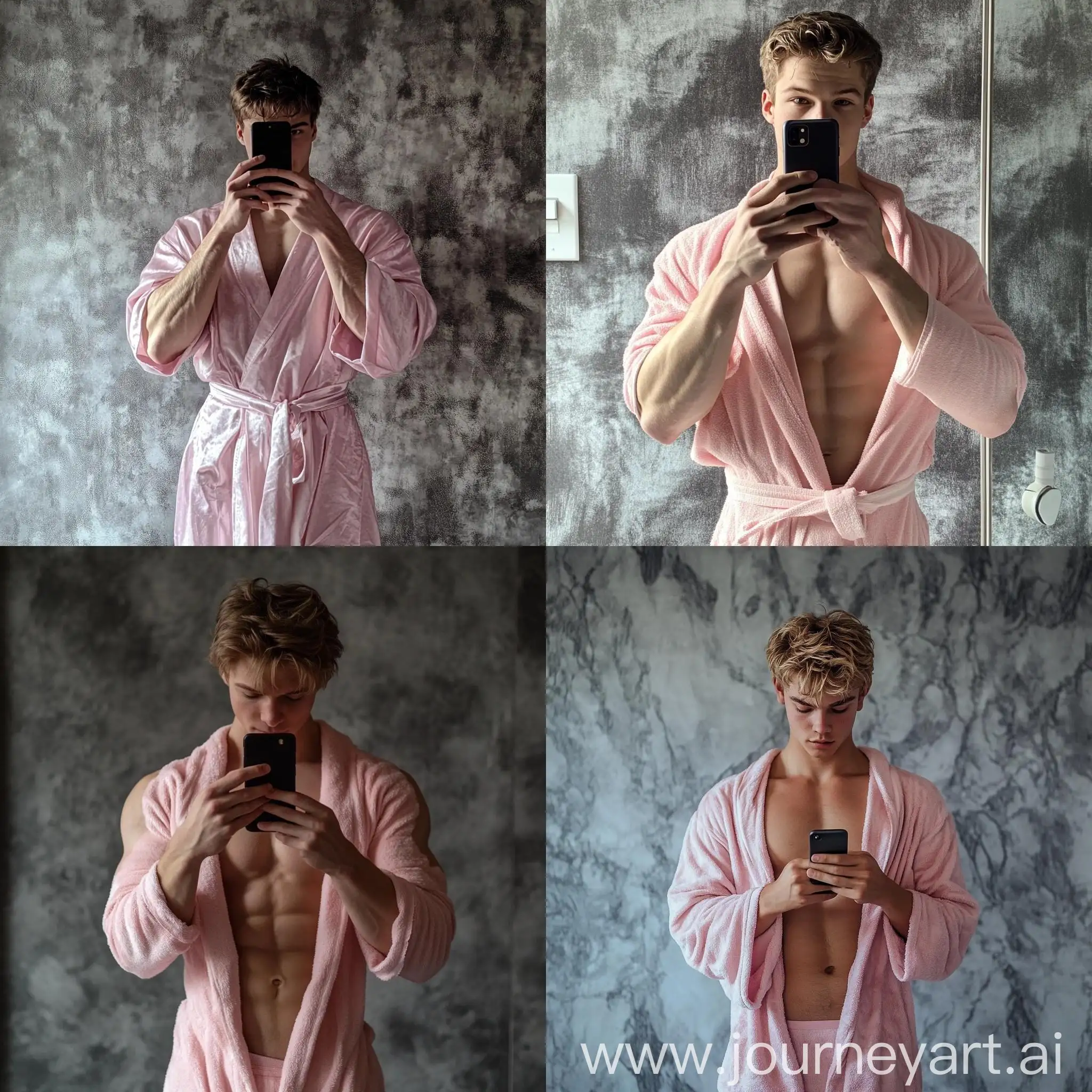 Teen-Athlete-in-Pink-Robe-Reveals-Physique-with-PhoneCovered-Face