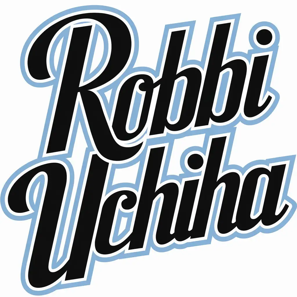 LOGO Design for Robbi Uchiha Black Text with Bright Light Blue Outline on Clear Background