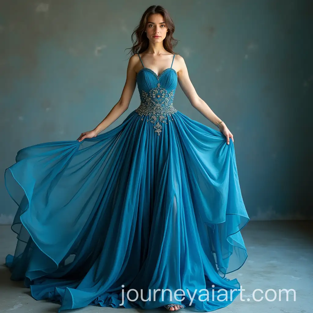 Peacock-Blue-Evening-Dress-Inspired-by-Art-Nouveau-and-Lily-Flower