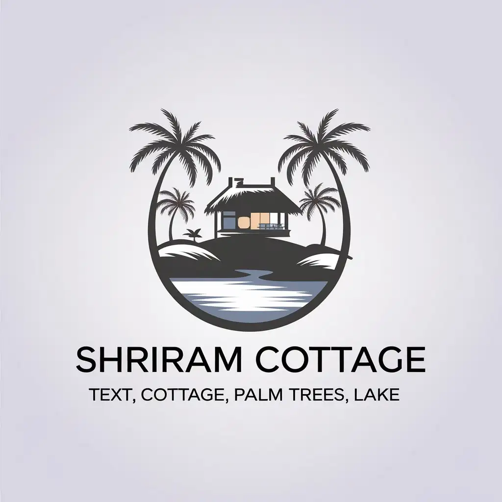 LOGO Design for SHRIRAM Minimalistic Cottage with Hills Palm Trees and Lake Theme