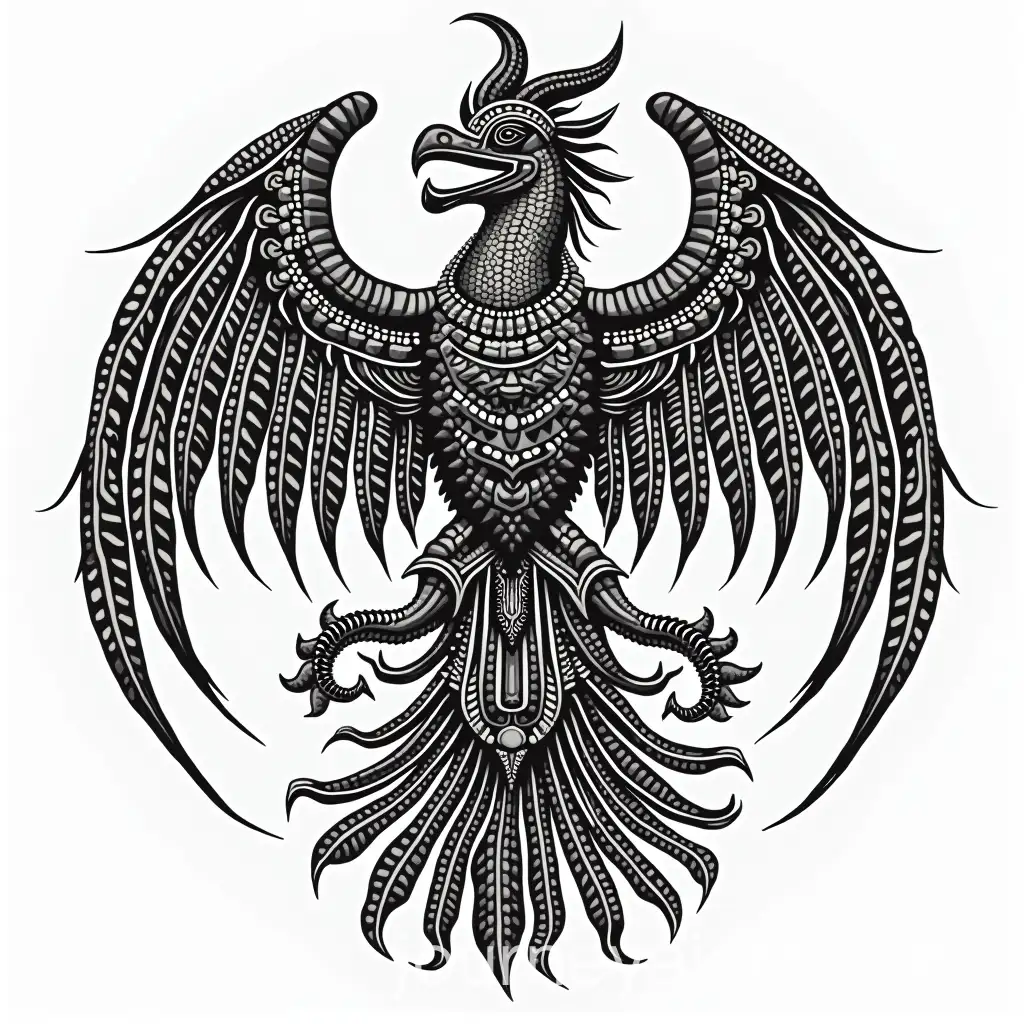 Ouruburus-Quetzalcoatl-andAI-Image-Expansion-SEO-Kukulkan-Circle-with-Black-and-White-Newspaper-Print-Style