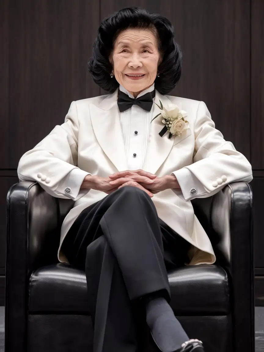 Elegant-Smiling-Chinese-Woman-in-Tuxedo