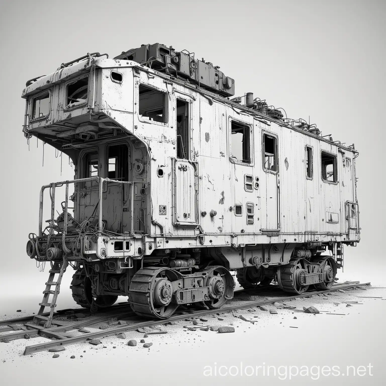 Ruined-Caboose-Coloring-Page-for-Kids-Post-Apocalyptic-Cyberpunk-Theme