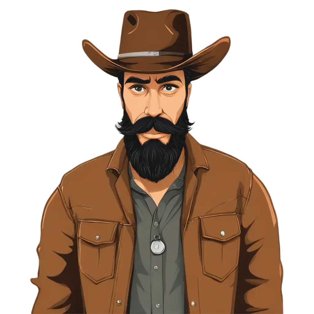 Crazy-Hauler-PNG-Design-Mad-Cowboy-with-Dark-Brown-Beard-Hat-Vector-Illustration