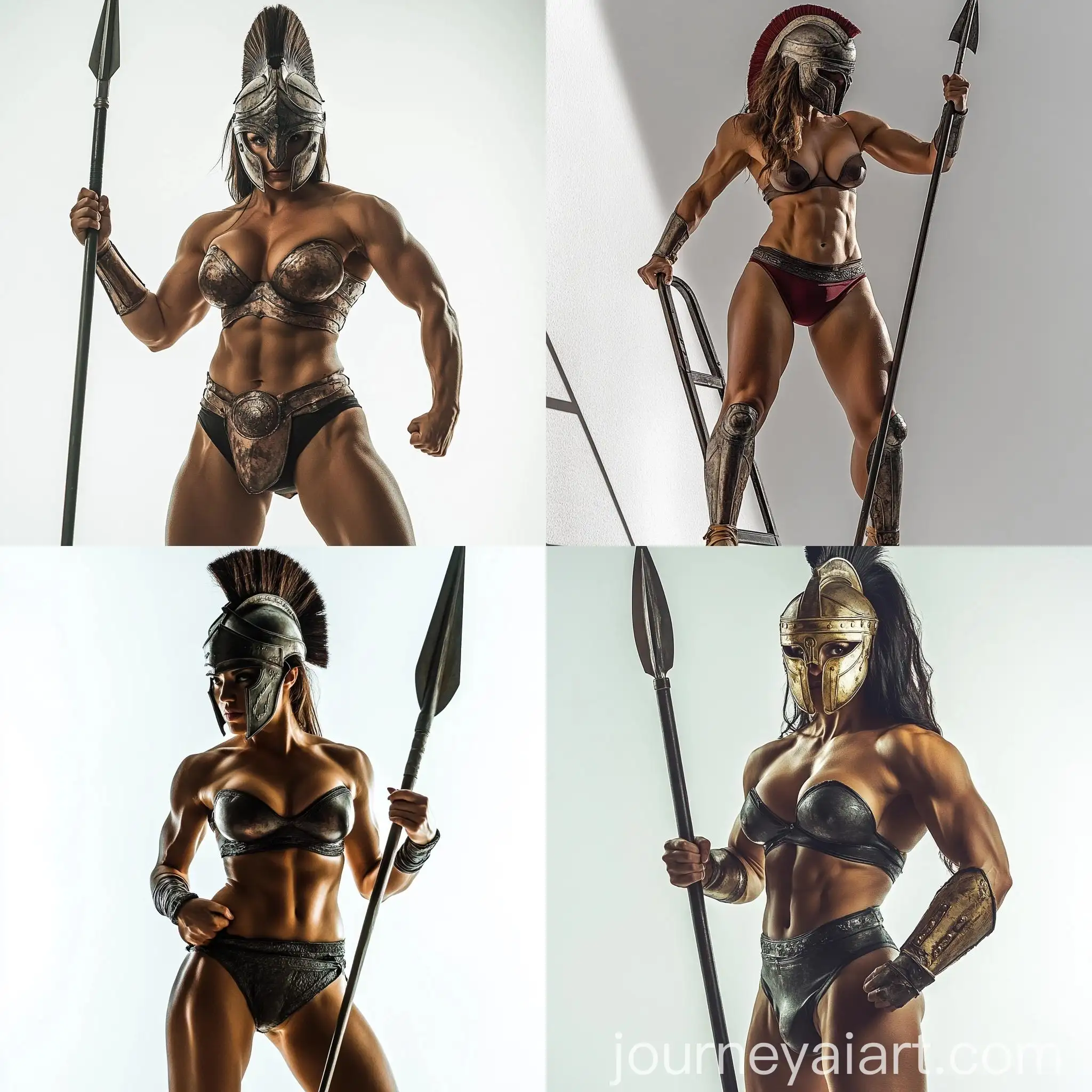 Brazilian-Woman-Posing-as-Spartan-Warrior-with-Spear